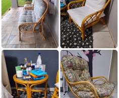 ( 9 -MH1403ALB) CANE PATIO SET - ROCKING CHAIR, 2 SEATER, 1 SEATER AND  2 SIDE TABLES  R 1200