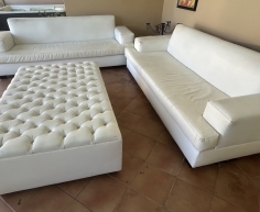 (ALB 25/4 - No:75) - White leatherrete sofa (3 seater) (250cm W x 90cm D) - price each